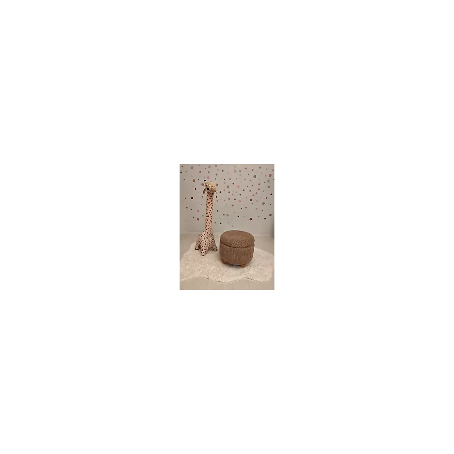 Puff Table Hazine, Ahşap Top Ayaklı Çocuk Pufu, Oyuncak Sepeti, Teddy Kumaş 42 cm Ceviz Ayak - Kahverengi
