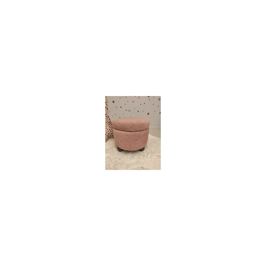 Puff Table Hazine, Ahşap Top Ayaklı Çocuk Pufu, Oyuncak Sepeti, Teddy Kumaş 42 cm Antrasit Ayak - Pembe