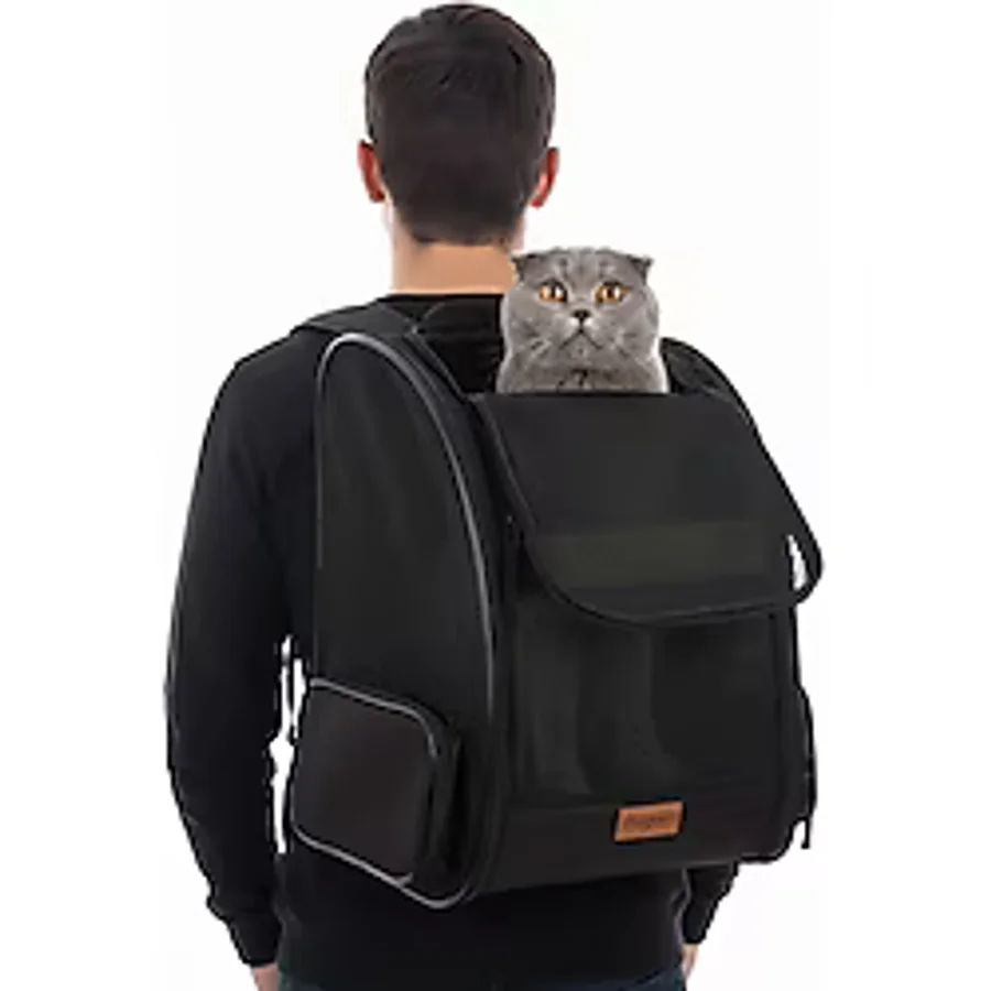 PUGALO AirMove Premium Kedi Köpek Taşıma Çantası Silinebilir Yırtılmaz Fileli Bükülmez Gövde (Siyah)