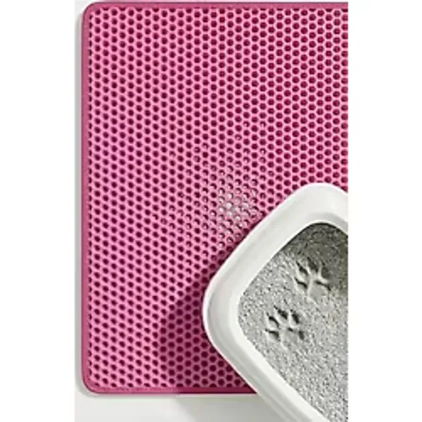 Pugalo Cleanpaw Premium Kedi Tuvalet Önü Paspası, Çift Katmanlı Kedi Kumu Toplayıcı, Geniş Delikli, Kolay Temizlenir (Pembe, 50 X 75)
