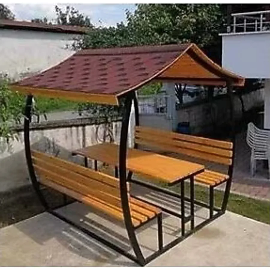 puhu aksesuar Japon Çatı Model Ahşap Kamelya/çardak Piknik Masası (6 Kişilik) Jkç6-96