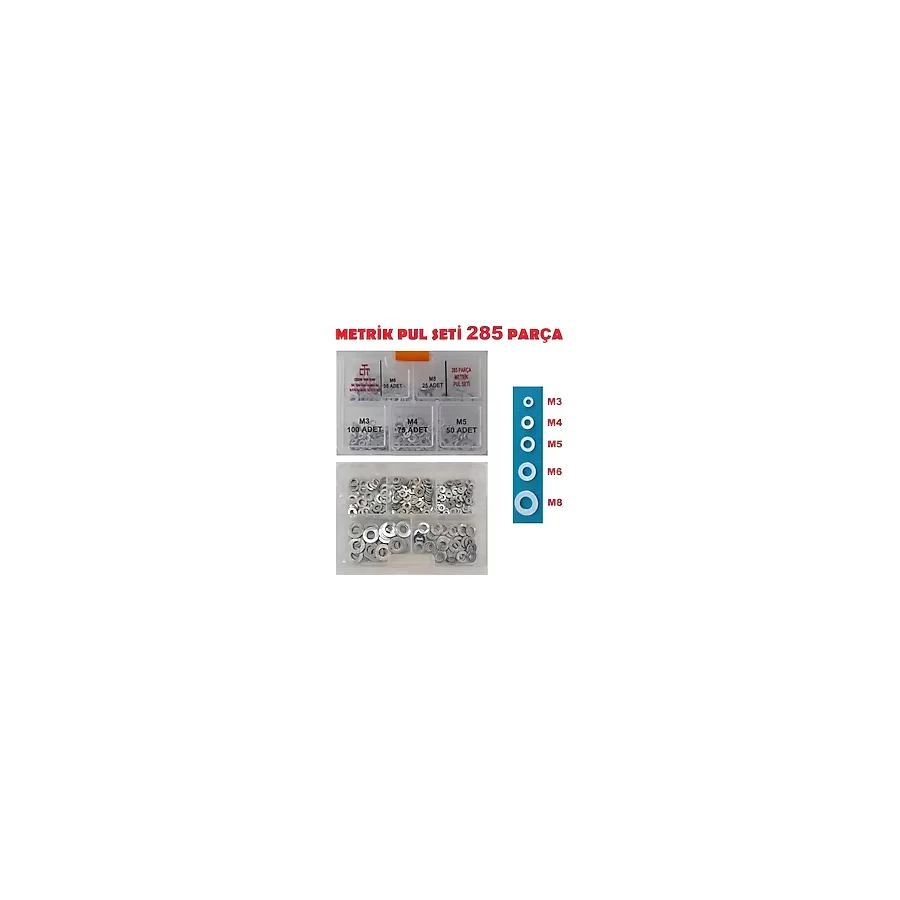 PUL SETİ METRİK 285 PARÇA M3-M4-M6-M8 PUL SETİ
