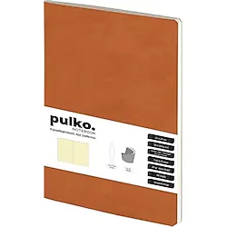 PULKO Notebook Not Defteri, 20x28cm, Terzi Dikiş, Termo Deri Kapak, 96 Sayfa, 80gr. Ivory, Kareli, 033, Taba