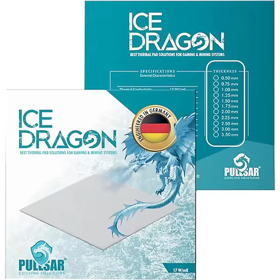 Pullsar Ice Dragon Thermal Pad - 100x100 mm 2,00 mm Kalınlık 17.0 W/m-K İletkenlik ile Maksimum Soğutma Gücü!