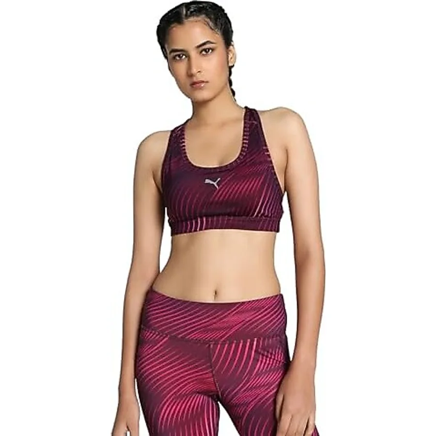 PUMA Kadın 4KEEPS BRA - P-Midnight Plum-Run AOP Sports Bras M