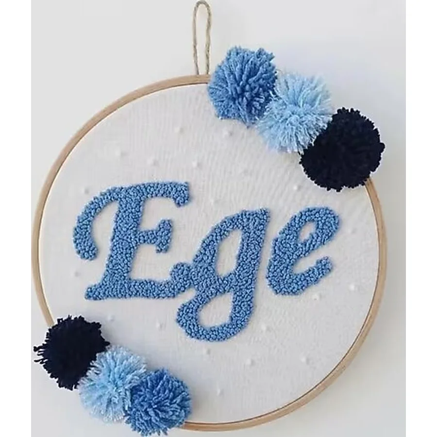 punchingişler 20 cm bebek-çocuk odası isimli kapı süsü - punch nakışlı duvar panosu - bebek hediyelik hastane kapı süsü