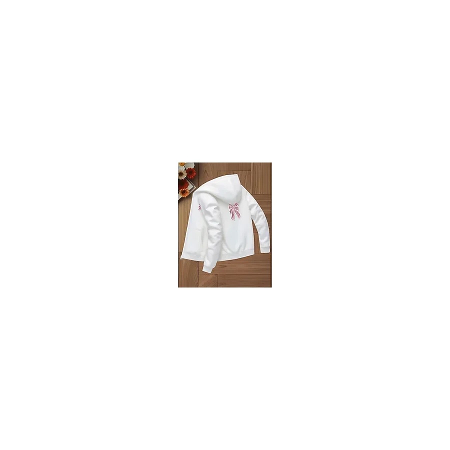 Punix Kids Punıx Kıds Özel Üretim Pembe Kurdele Baskılı Kapüşonlu Fermuarlı Kız Çocuk Şardonlu Sweatshırt - Beyaz - 3 Yaş
