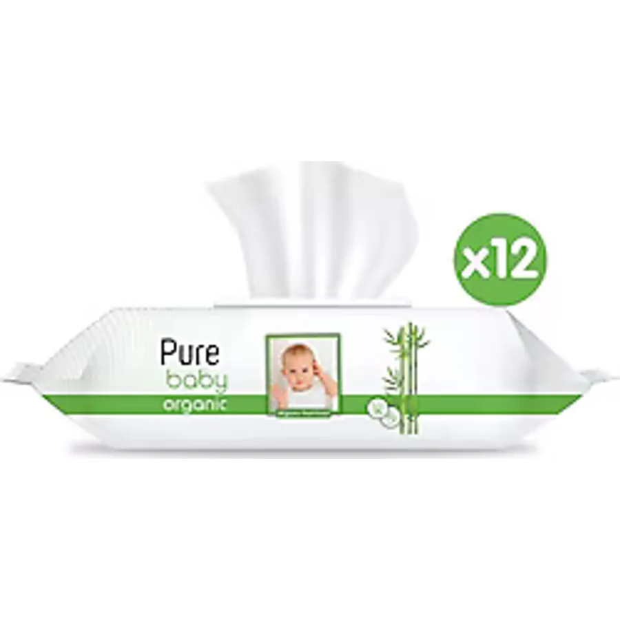 Pure Baby Organik Bambu Özlü 90 Yaprak 12'li Paket Islak Mendil
