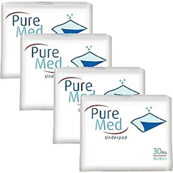 Pure Med 60X90 Köpek Çiş Pedi 30'LU (120 Adet) Hast Altı Koruyucu Bez Premium Kalite