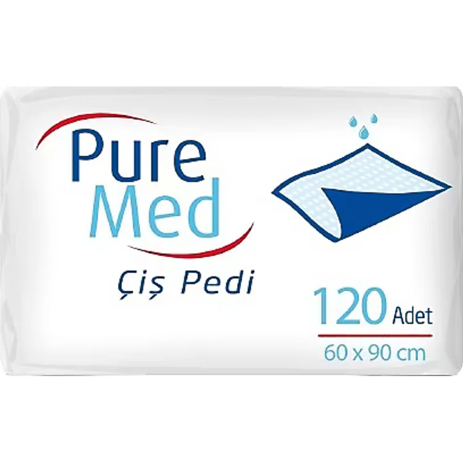 Pure Med Kedi Köpek Çiş Pedi 60 x 90 cm 120 Adet Kaymaz Taban ile Güvenli Kullanım Amaçlı