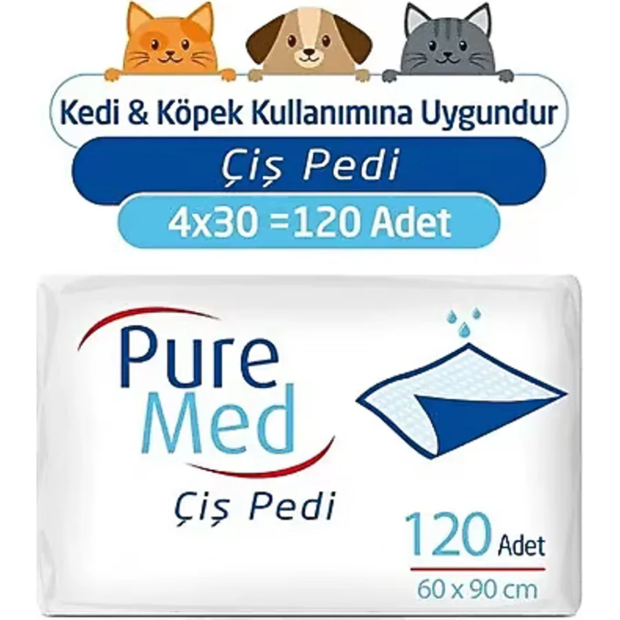 Pure Med Kedi Köpek Çiş Pedi 60 x 90 cm 4X30 120 Adet