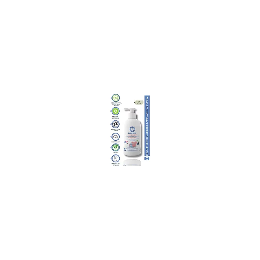 Pureseed Natural Pureseed Organik Sertifikalı Bebek Şampuanı Parfümsüz 400ML Göz Yakmayan Formül ile Hassas Ciltler İçin