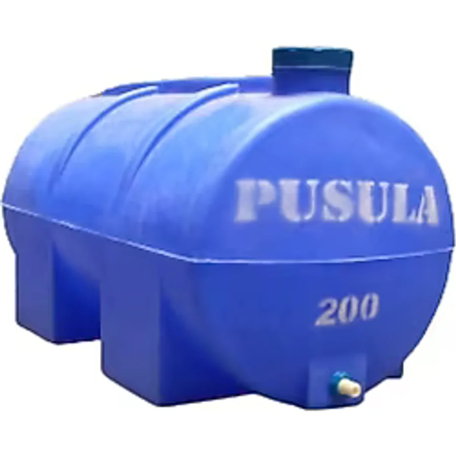 Pusula Su Depoları Polietilen 200 LT Mavi Yatay Su Deposu / Vanalı