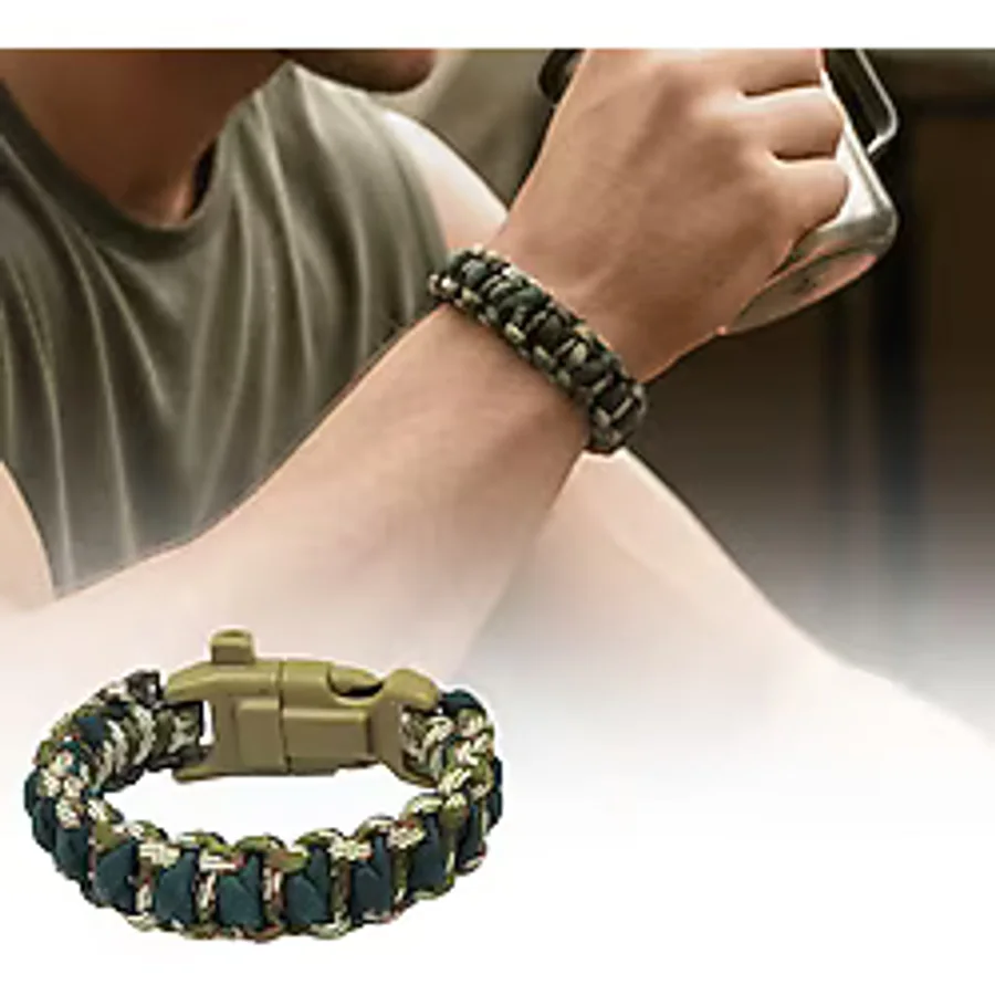 Pusulalı Çakmaklı Taktik Paracord Bileklik - Asker Kamuflaj Desen - Kamp ve Doğa Sporları İçin