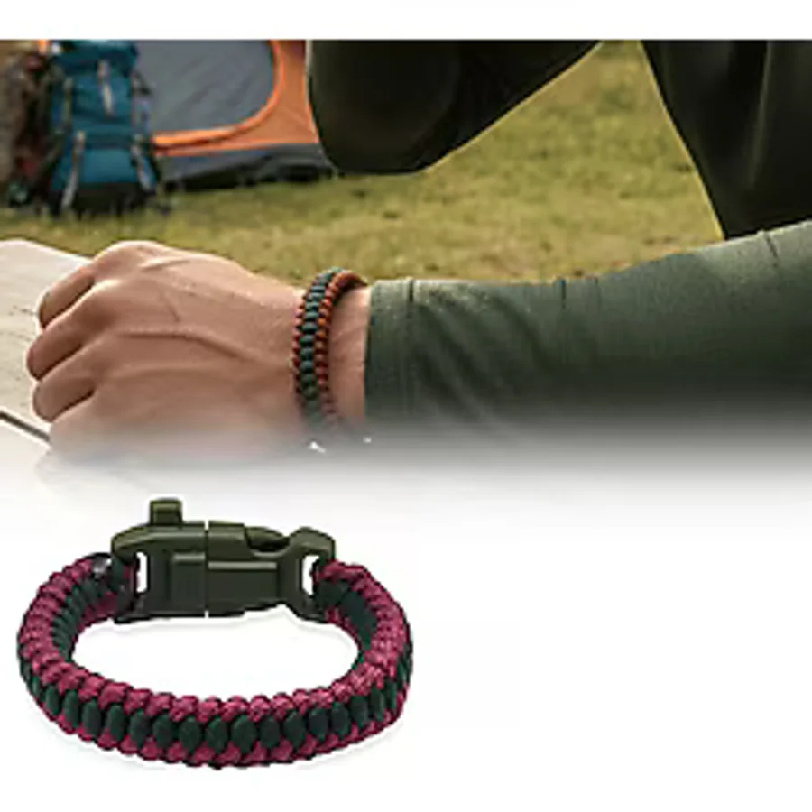 Pusulalı Çakmaklı Taktik Paracord Bileklik - Bordo Yeşil Kamuflaj Desen - Kamp ve Doğa Sporları İçin