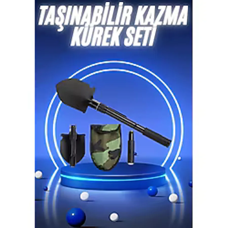 Pusulalı Katlanabilir Kazma Kürek Kamp Seti Kamp Küreği Portatif Çantalı