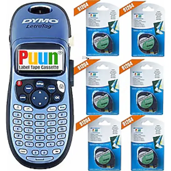 Puun Dymo Letratag Lt 100 Elde Taşınabilir Kişisel Etiketleme Makinesi + 1 Adet Orijinal + 6 Adet Puun Marka 91204-59425 Yeşil 12MM x 4 mt Muadil Etiket
