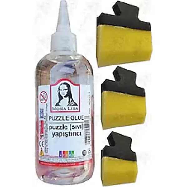 Puzzle Yapıştırıcı 250 Ml 1 Adet Ve Yassı Patpat Sünger Fırça Seti 3 Lü Monalisa Yapboz Pazıl Yapıştırıcısı Şeffaf