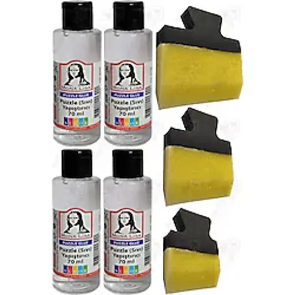 Puzzle Yapıştırıcı 70 Ml 4 Adet Ve Yassı Patpat Sünger Fırça Seti 3 Lü Monalisa Yapboz Pazıl Yapıştırıcısı Şeffaf
