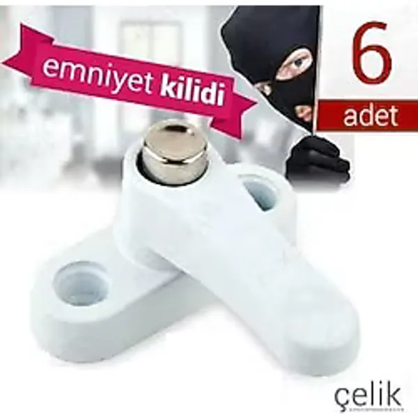 Pvc Kapı Pencere Emniyet Kilidi - Çelik - 6 Adet