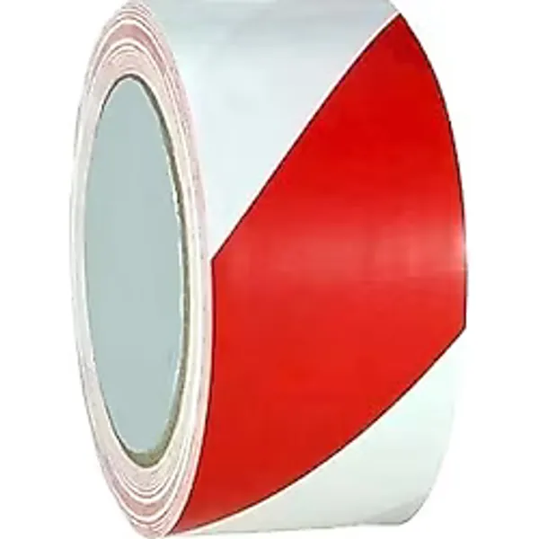 PVC Vinil Yer İşaretleme Bandı, Kırmızı-Beyaz, 50mm x 30 Metre, Zemin İşaretleme için Yapışkan Şerit