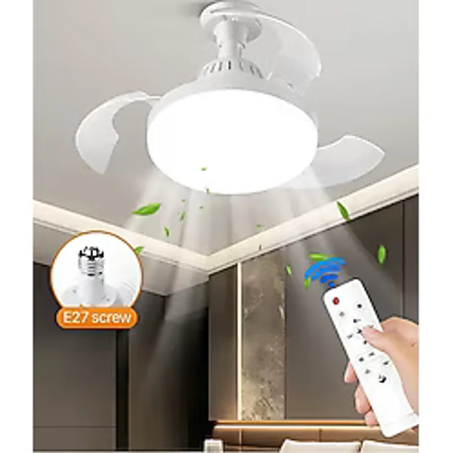 Qasul LED Işıklı Katlanabilir Akıllı Tavan Vantilatörü - Sessiz Fan & Kumandalı Aydınlatma - Beyaz