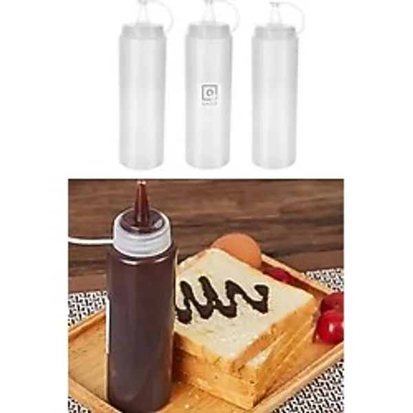 QNİAY Qchef Hazırlık Şişesi (4 Adet) Kapaklı Salata Sosu Zeytinyağı Ketçap Mayonez Sıkma Sosluk 400 Ml