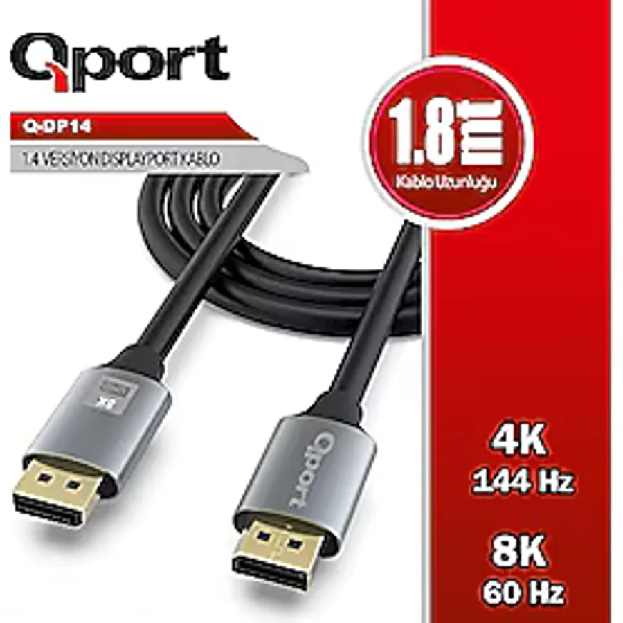 Qport Q-DP14 1.8 m 8K DisplayPort Kablo
