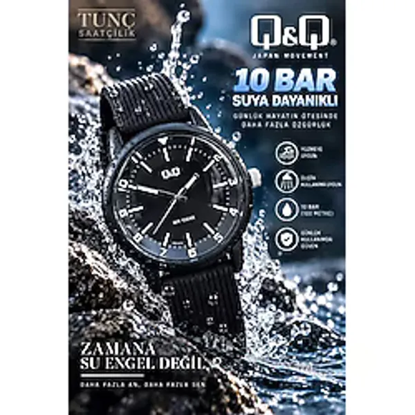 QQ Q&q Erkek Kol Saati 10 Bar Su Geçirmez Siyah Silikon Kordon Japon Mekanizma Spor Analog Saat - 00-Siyah - Beyaz