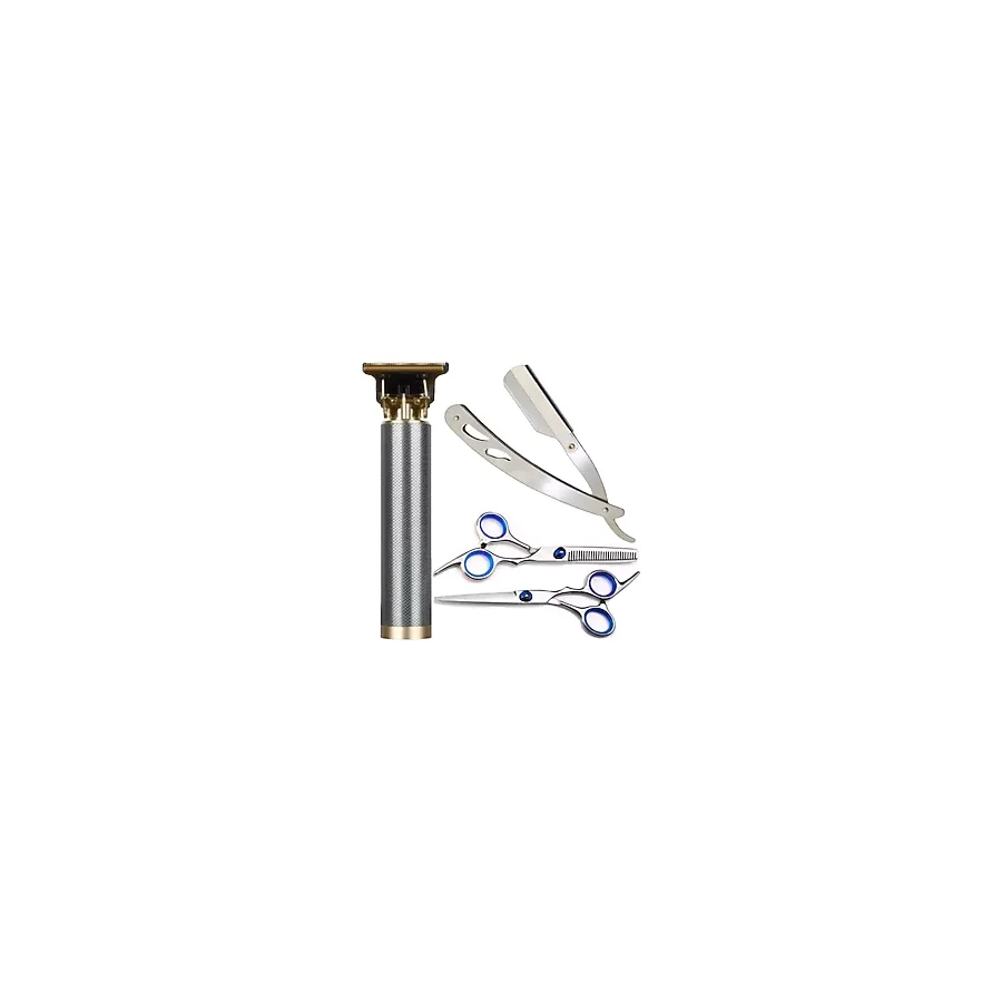 Qualis Shave R4 Elektrikli Tıraş Makinesi + U3 Full Metal Ustura + M8 Kesme + Inceltme Makas Set -6inç/15 cm