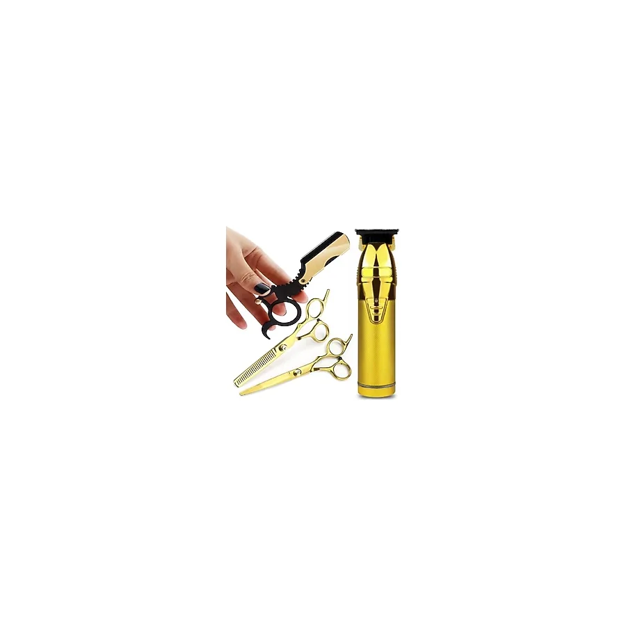 Qualis Shave R5 Elektrikli Saç Tıraş Makinesi + U4 Full Metal Ustura + M8 Kesme + Inceltme Makas Set -6inç/15 cm