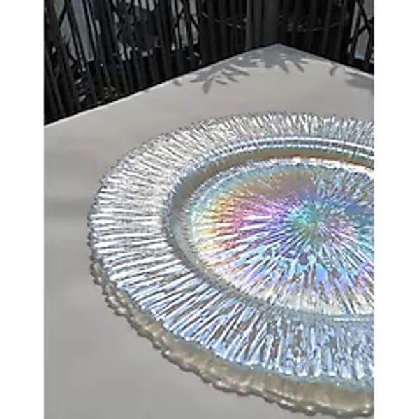 Qualitev 6 Adet Hologramlı Cam Supla Tabak Seti 33 cm Şık Hologram Sofra Sunum Altlığı