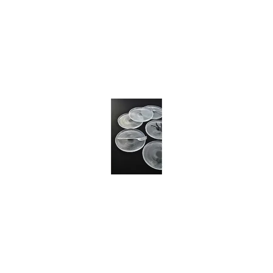 Qualitev Vargas Cam 6 Parça Modern Tatlı-Pasta-Kek Tabağı 16 cm Şeffaf Yuvarlak Desenli
