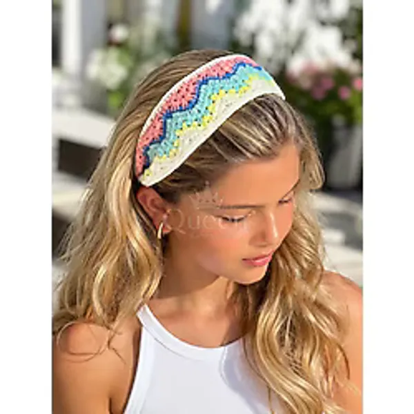 QUEEN AKSESUAR Lüks trend geniş Örgü chevron zigzag Desenli Taç Saç Bandı Renkli Bohem Kadın çocuk tacı örme taç