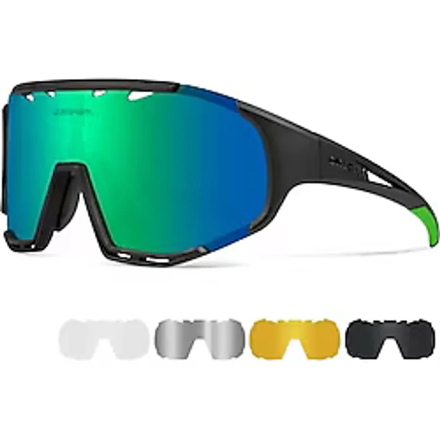 Queshark Polarize Anti-UV Outdoor 5 Lens Ultra Hafif Spor Motorsiklet Bisiklet Kayak Güneş Gözlüğü Yeşil