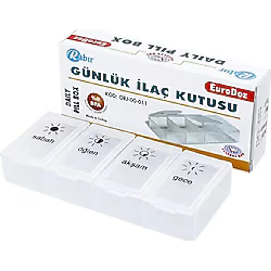 RABIR 4 Öğün Günlük Ilaç Saklama Kutusu - Ilaç Saklama Taşıma Kutusu - Kapaklı Ilaç Takip Düzenleyici