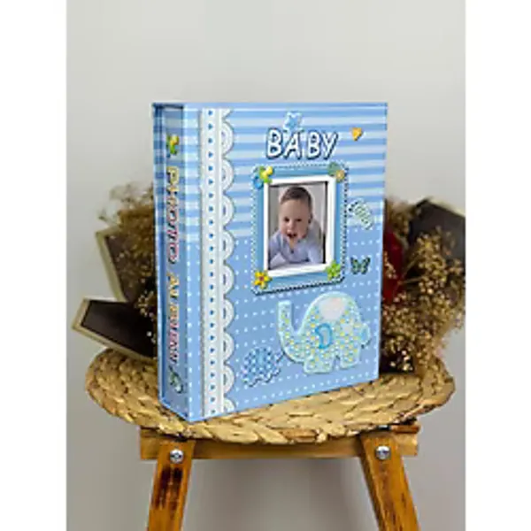 Rabsev RS031 Bebek Fotoğraf Albümü 10X15CM 200 Fotoğraf Kapasiteli Kutulu Pencereli Bebek Albüm Mavi - Çok Renkli
