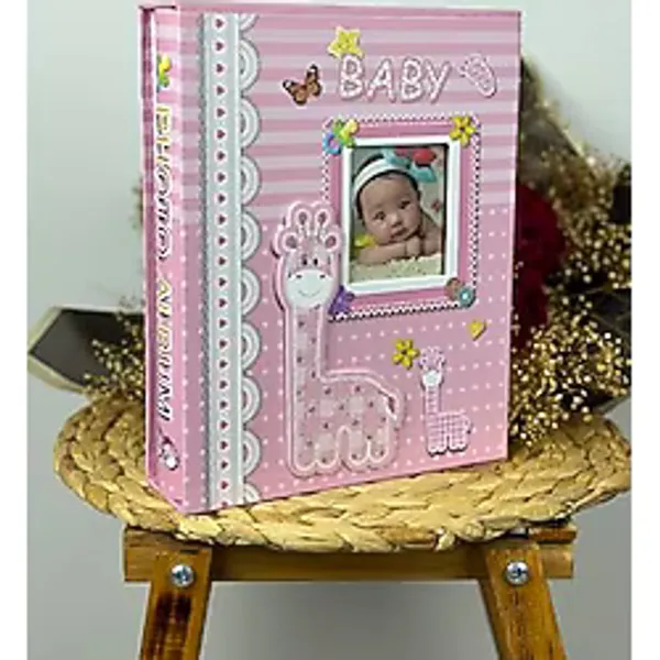 Rabsev Rs031 Bebek Fotoğraf Albümü 10x15cm 200 Fotoğraf Kapasiteli Kutulu Pencereli Bebek Albüm Pembe