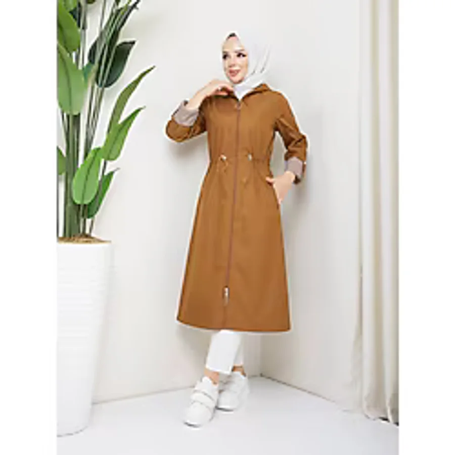 RACE FASHİON Çizgili Bondit Kumaş Tesettür Trençkot RC1205010