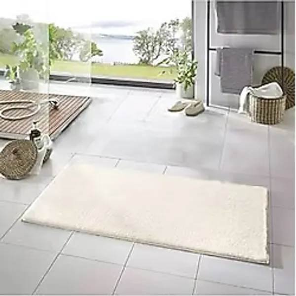 Rachel Carpet Banyo Paspası 1 Adet 50x80 Peluş Kaymaz Taban Yıkanabilir Banyo Halı Banyo Paspası, Krem