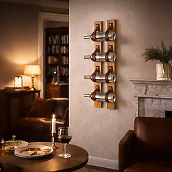 Rack And Cork - Modern 6'lı Masif Ahşap Şaraplık 6 Şişe Kapasiteli Duvar Ahşap Şaraplık Rafı