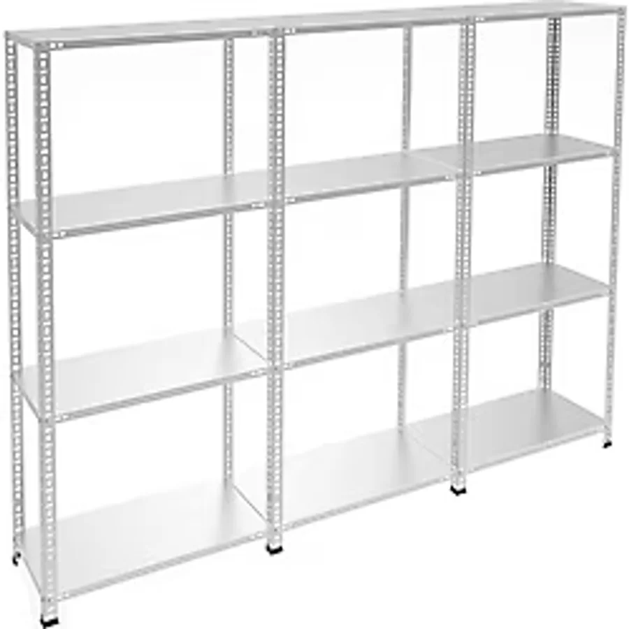 RafBurada 4 Katlı 3'lü Galvaniz Çelik Raf - Depo, Arşiv, Kiler, Dosya, Market Rafı 31x75 Cm-150 Cm-0.70 Mm