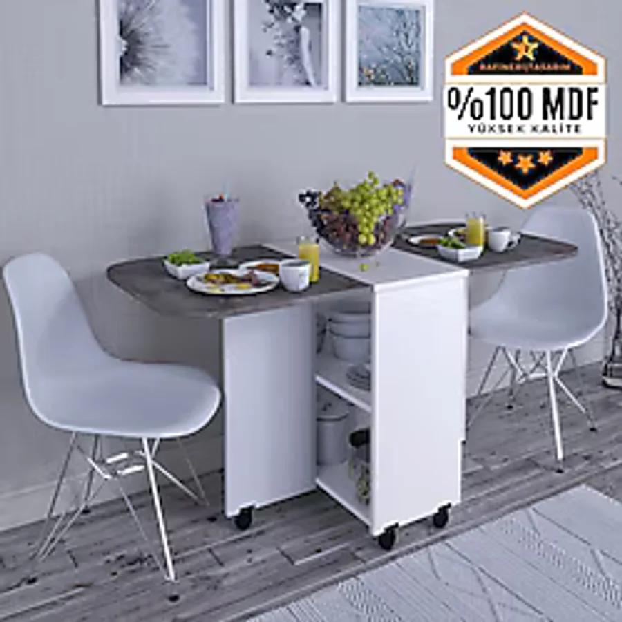 rafineritasarım Açılır katlanır Oval Mutfak Yemek Masası Mdf