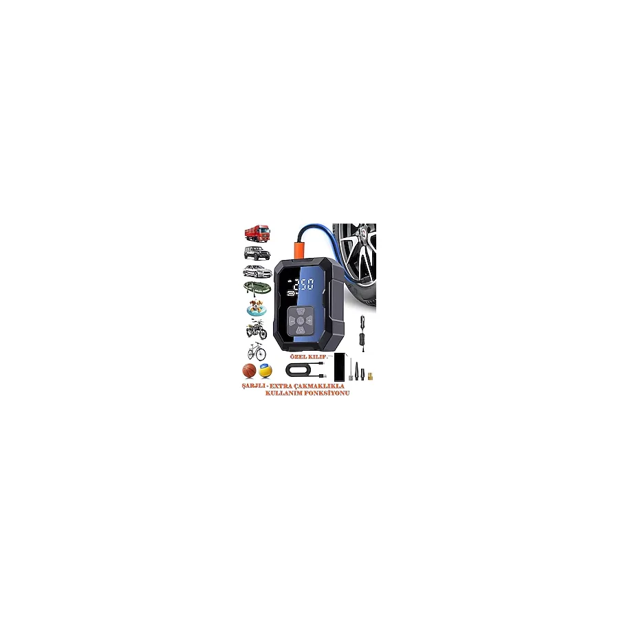 Raiden H-9293 Akıllı Hava Kompresörü 4000mAh 4IN1 Şarjlı Araç Çakmaklık Taşınabilir Araç Lastik Top Şişirme