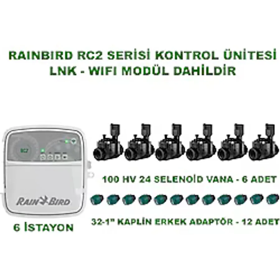 Rain Bird Rc2-6 İstasyon İç Mekan Kontrol Ünitesi 100 Hv Selenoid Vanalı Set