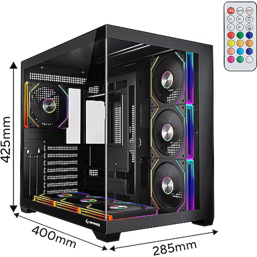 Rampage Ares V2 Gaming PC Kasası 7x120mm ARGB Fanlı Temperli Cam ATX Mid Tower Oyuncu Kasası 360mm Sıvı Soğutma - Siyah