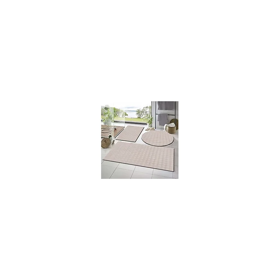 Raschel Carpet Balat Halı 3'lü Kaymaz Taban Bubble Peluş Banyo Paspası 50 x 50(YUVARLAK)-50 x 50 ve 50 x 70 - Vizon