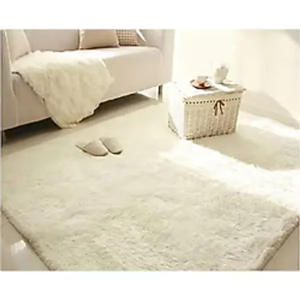 Raschel Carpet Kesme Yolluk Kaymaz Taban Yumuşak Peluş Halı Krem