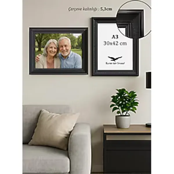 Raven Art Studio Madame A3 Ebat 30cm x 42cm Korumalı Kırılmaz Pleksi Cam Resim Fotoğraf Belge Poster Evrak Çerçevesi