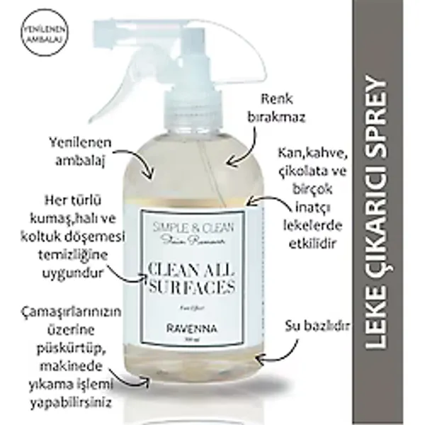 RAVENNA Simple&clean Ultra Güçlü Çok Amaçlı Temizleyici Sprey 500 ml (Ayakkabı,tekstil, halı,mutfak ,banyo)